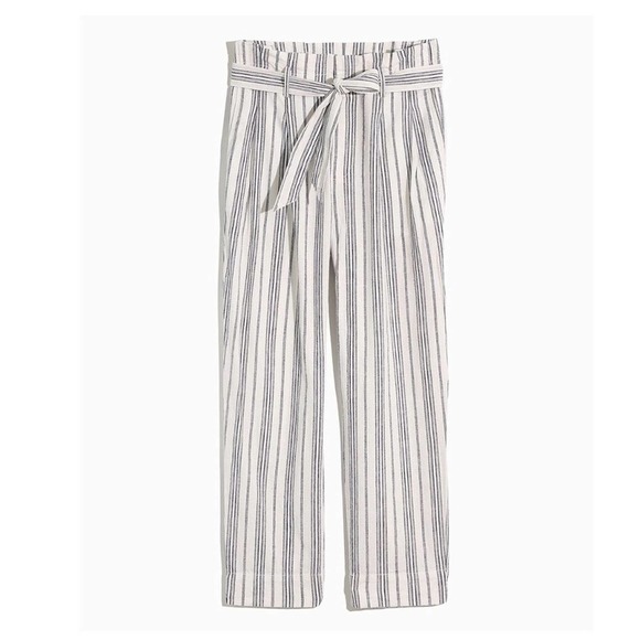 Madewell Dark Baltic Slub Stripe Linen-Blend Paperbag Pants - Picture 2 of 7
